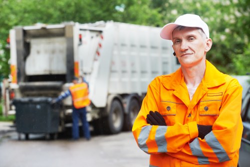 Business professionals discussing waste removal services