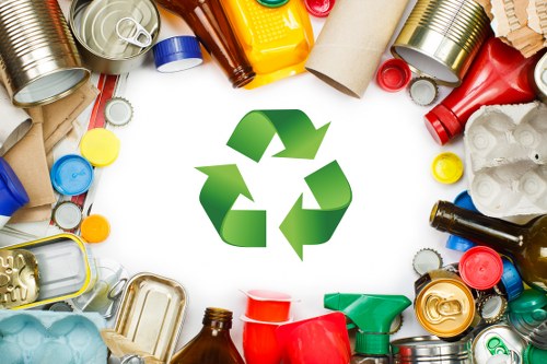 Recycling bins and waste management in a commercial setting